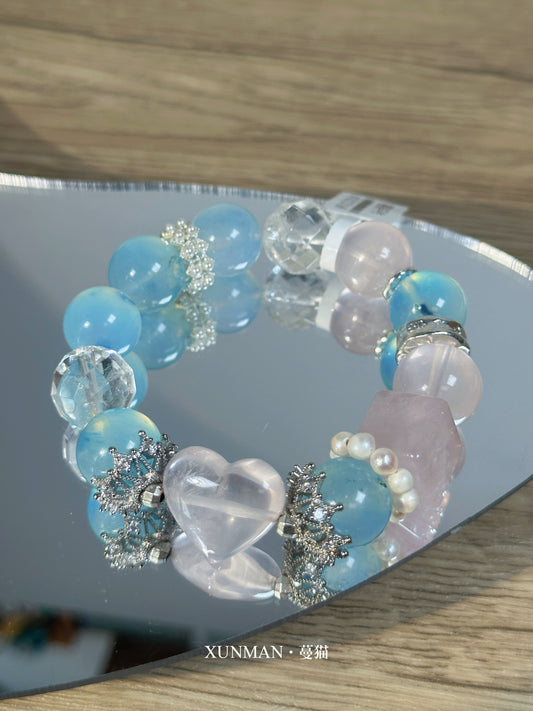 「心湖寧靜款」|柔光守心,穩定自我 Aquamarine × Rose Quartz × Clear Quartz
