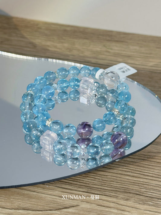 聽潮靈語款｜清澈療癒，柔光圓滿

Blue Topaz × Amethyst × Rose Quartz × Clear Quartz｜8.6mm Double Wrap Energy Bracelet
