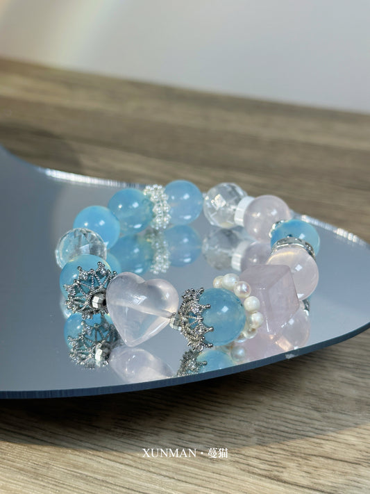 「心湖寧靜款」｜柔光守心，穩定自我 Aquamarine × Rose Quartz × Clear Quartz